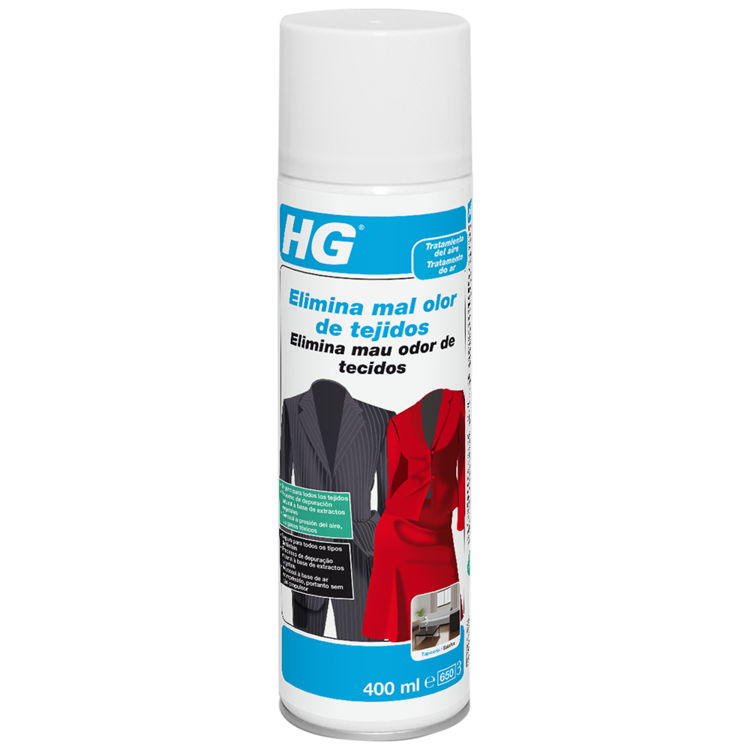 HG Elimina olores en tejidos  Eliminador de olores en aerosol para ropa